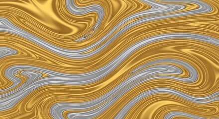 Fototapeta premium Abstract golden and silver liquid marble texture with flowing patterns