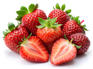 Ripe Strawberries Macro Photography Juicy Fresh Summer Fruit Red Sweet Dessert Isolated on White Background