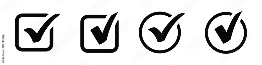 Poster check mark in box sign. checkbox icon. check, check mark vector icon. tick icon. filled icon. set of