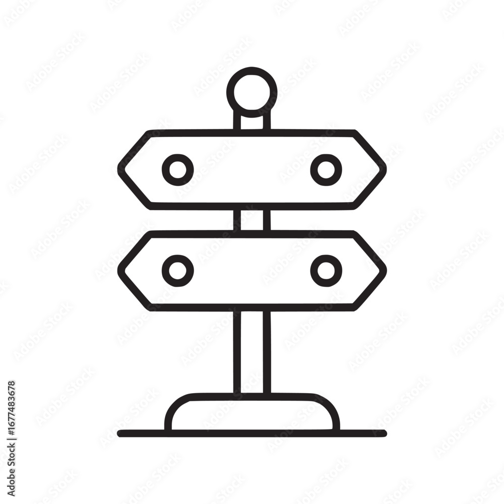 Poster illustration of a directional signpost with two arrow shaped signs pointing in opposite directions