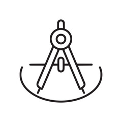 Illustration of a drawing compass tool creating a semi circle on a white background surface plain