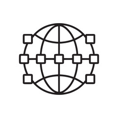 Illustration of a globe with square nodes connected by lines representing a network structure