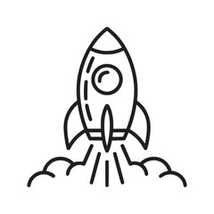 Simple line drawing of a rocket launching with smoke on a white background illustration design