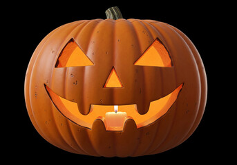 A high-quality 3D glowing pumpkin icon with a classic carved smile and bright orange texture, perfect for Halloween, Ai Generate.