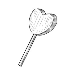Hand drawn heart shaped lollipop sketch illustration