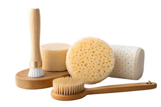 Spa bath brushes and sponges isolated on white background