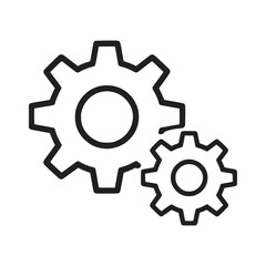 Two gears interlocking in a simple black outline design on a plain white background illustration style