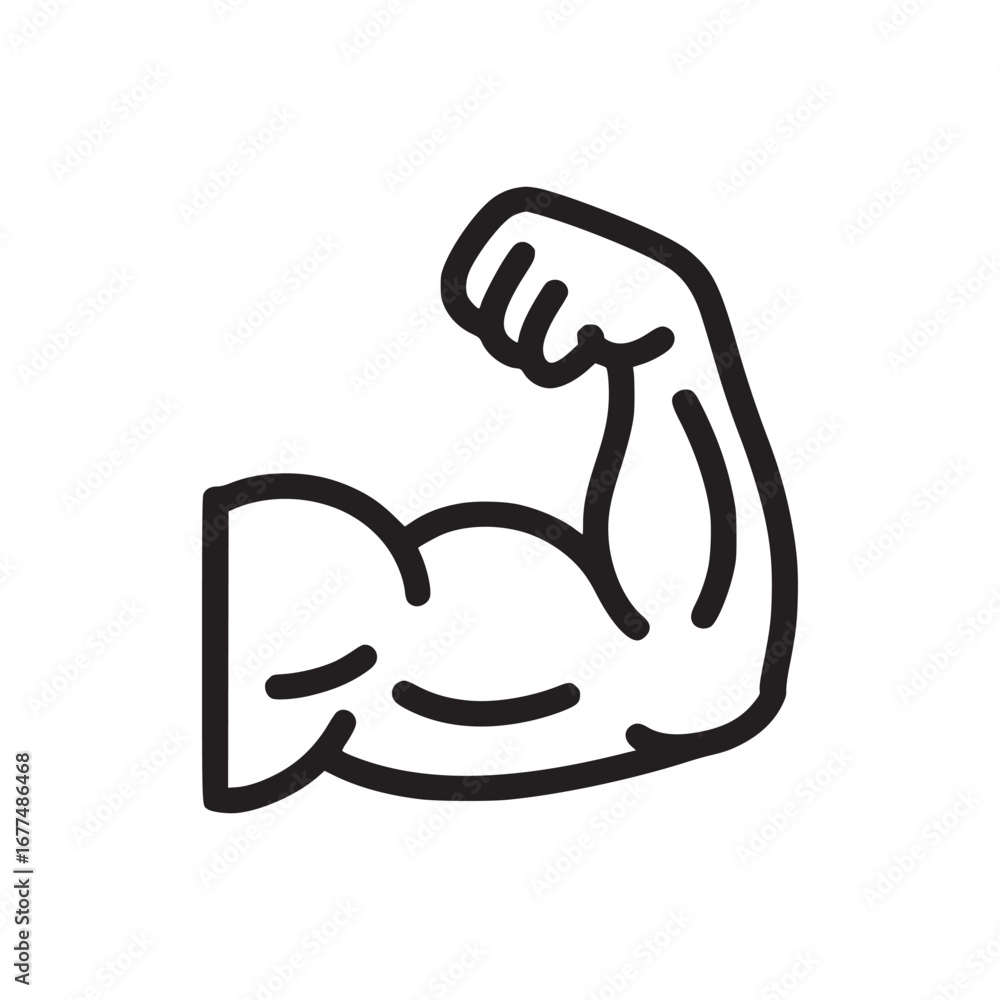 Aufkleber a stylized black line drawing of a flexed arm with visible biceps on a white background simple and c