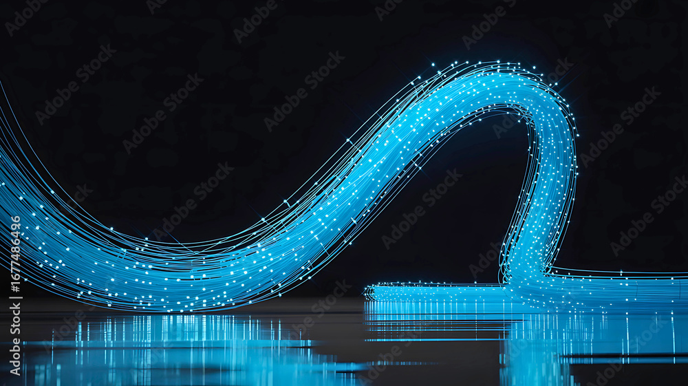 Aufkleber abstract representation of high-speed data transmission with a flowing stream of blue light through 