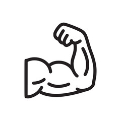A stylized black line drawing of a flexed arm with visible biceps on a white background simple and clean