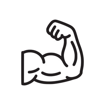 A stylized black line drawing of a flexed arm with visible biceps on a white background simple and clean