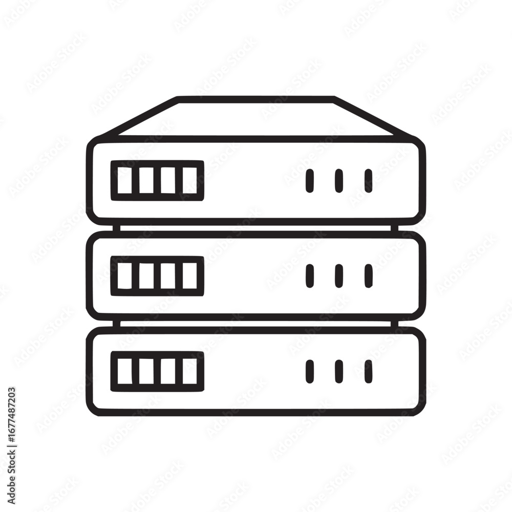 Aufkleber illustration of a three tiered server rack with indicator lights in a minimalist style outline drawi