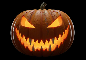 A realistic 3D pumpkin with scary carved teeth and glowing angry eyes, perfect for horror Halloween designs and dark spooky projects, Ai Generate.