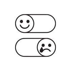 Vector art of mood toggle switch icon, showing happy and sad faces, representing the ability to express emotions and provide feedback on experiences