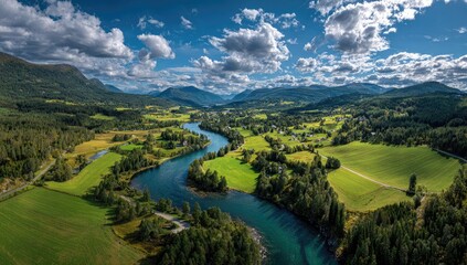 Obraz premium Serene River Valley Aerial View.