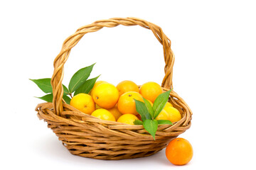 tangerines in a basket on white background