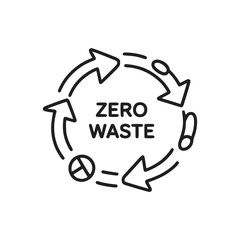 Vector art of zero waste concept with arrows forming a circle, , representing ecofriendly practices, sustainability, and the reduction of waste through reuse and recycling for a greener environment
