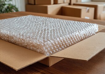Bubble wrap-protected item in cardboard box