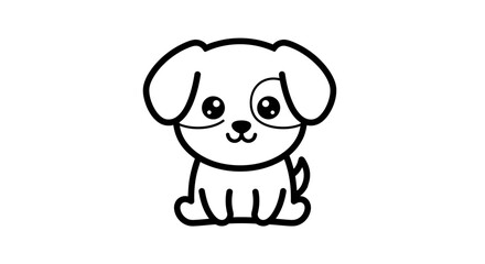 Fototapeta premium Cute cartoon puppy dog sitting, , simple line art illustration, adorable pet character, friendly and happy expression, perfect for childrens books and designs