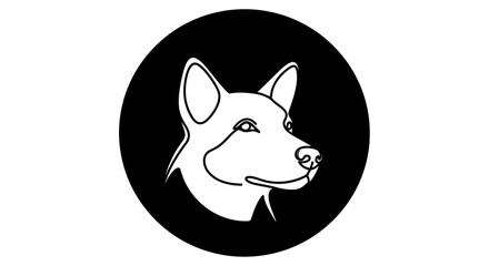 Fototapeta premium Minimalist line art of a dogs head in profile, set against a solid black circular background, evoking a modern and clean aesthetic