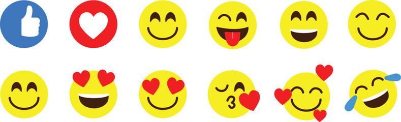 Set of colorful Easter eggs with smiley faces and cartoon expressions vector illustration