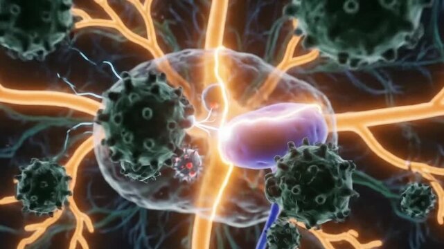 3D animation showing how the body temperature rises to fight infection, educational, seamless loop, 4K