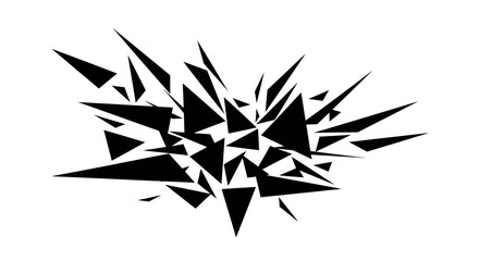 Abstract explosion of sharp black geometric shards and triangles, , representing chaos and fragmentation