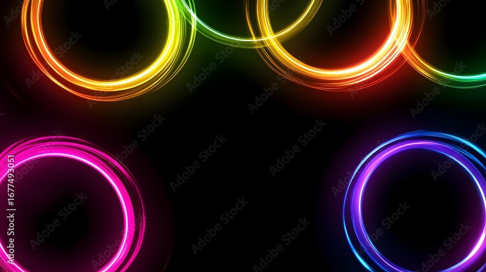 Poster multicolored glowing circular shapes create a vibrant and dynamic abstract design.