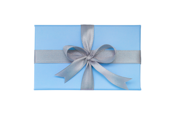 Blue Gift Box and White Ribbon. Cutout Isolated on a white background