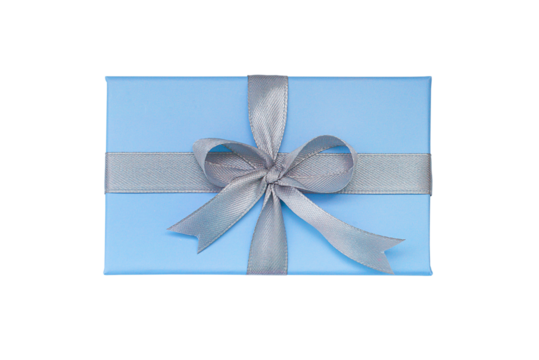 Blue Gift Box and White Ribbon. Cutout Isolated on a white background