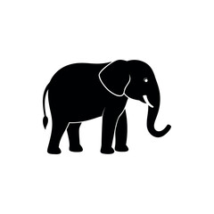 Stylized silhouette of an African elephant with trunk curved and large ears Vector art illustration 