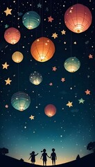 Children flying paper lanterns