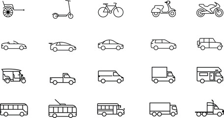 Set of travel and transport icons for web design and illustration