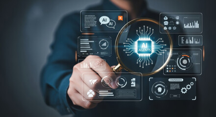 Explore advanced AI technology and data analysis with futuristic interactive interfaces