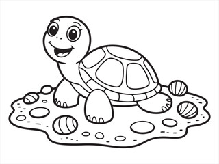 Cute sea turtle illustration with shells in a peaceful marine environment.