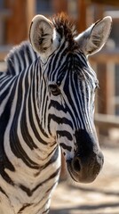 Naklejka premium Close-up of Zebra Patterns in a Sunny Zoo