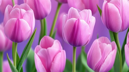 Fototapeta premium Seamless floral print with hand-painted pink tulips for spring fabric or paper