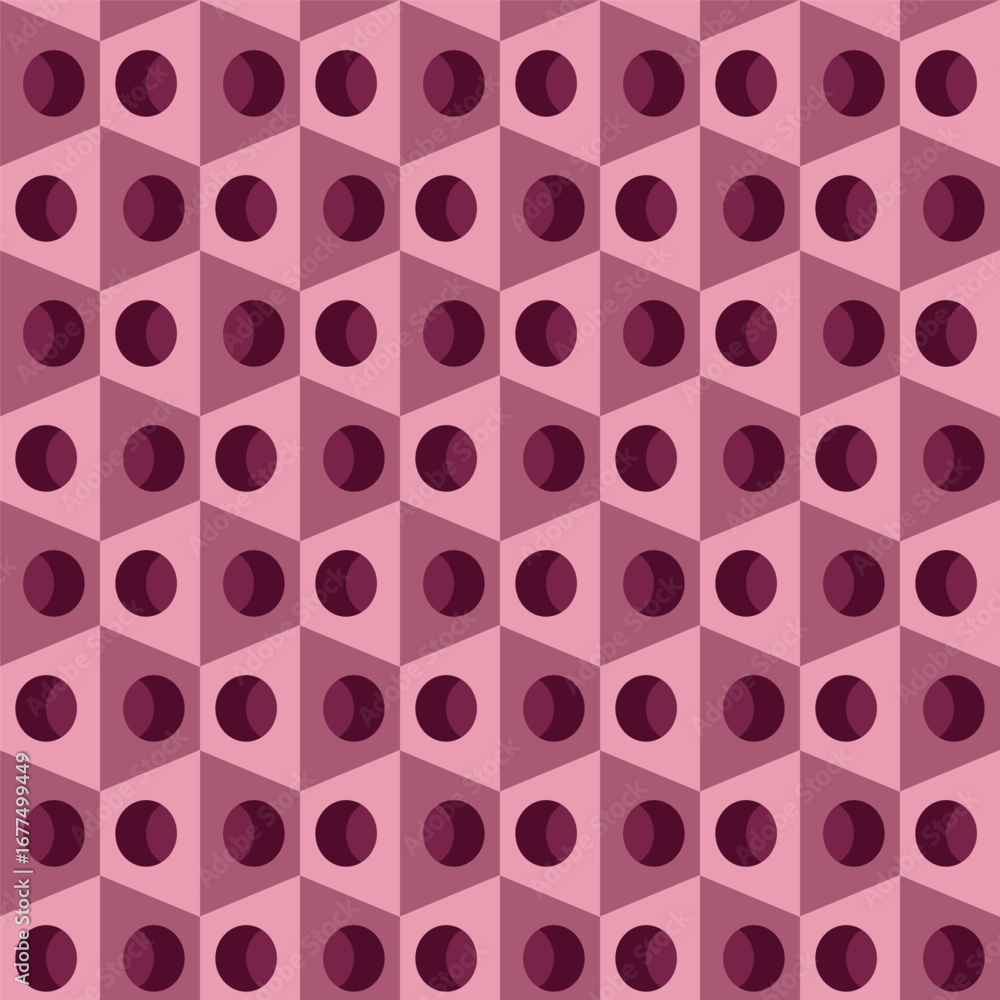 Poster geometric seamless triangle sphere repeat pattern in pink hues background