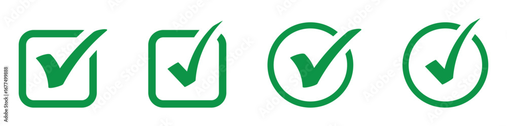 Aufkleber check box icon with correct, accept checkmark icons, green tick box, check list circle frame, checkb