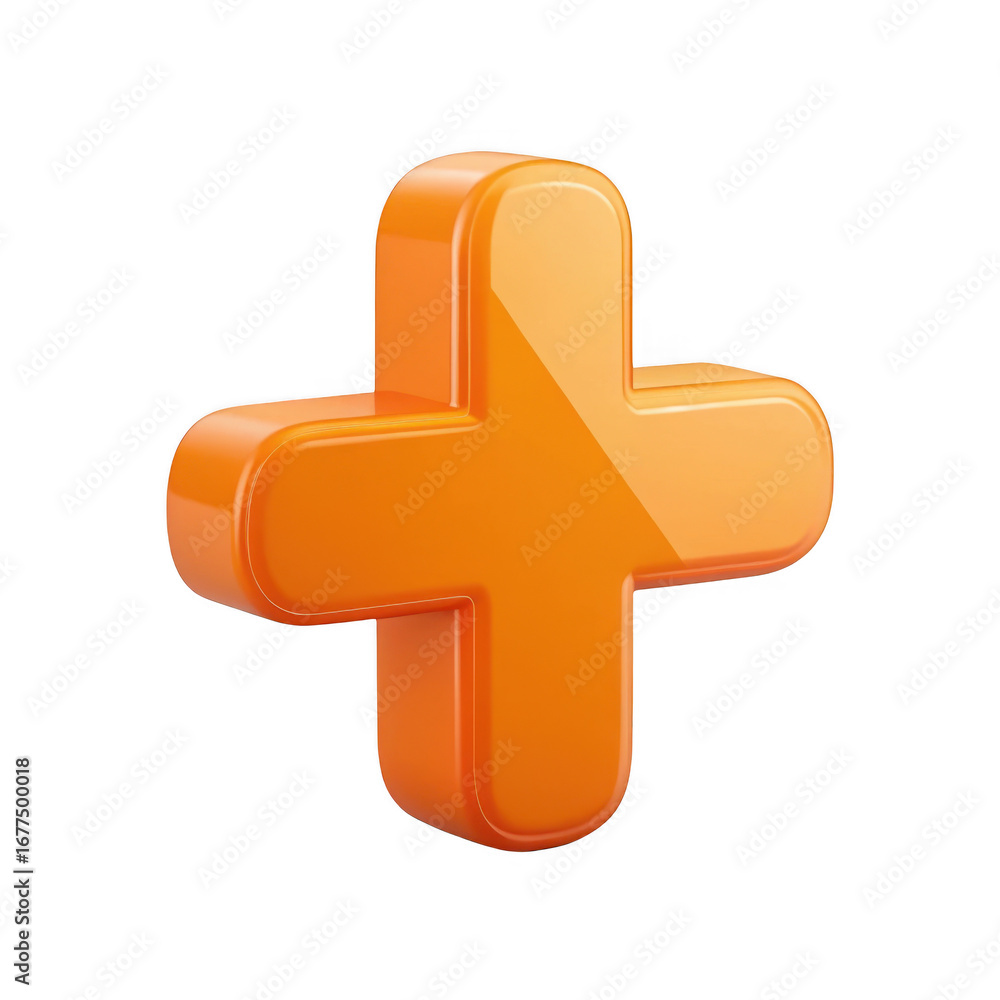 Poster bright orange 3d plus symbol isolated on transparent background for design