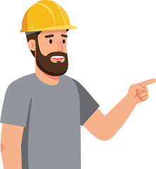 Construction worker with safety helmet pointing finger in casual clothing vector illustration 