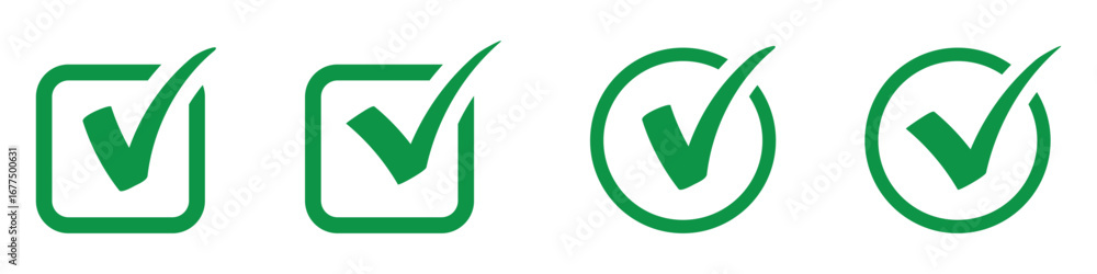 Aufkleber check box icon with correct, accept checkmark icons, green tick box, check list circle frame, checkb