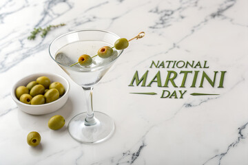Celebrate National Martini Day with a classic gin or vodka martini, garnished with olives generative ai