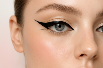 Fototapeta premium Dramatic Winged Eyeliner Close-Up With Graphic Black Liner And Soft Complexion