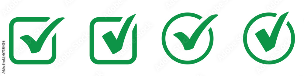 Aufkleber check box icon with correct, accept checkmark icons, green tick box, check list circle frame, checkb