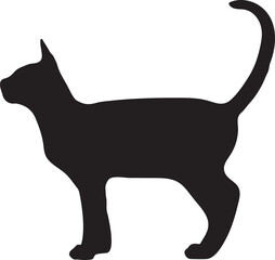 Black silhouette of a cat standing in profile on a white background animal