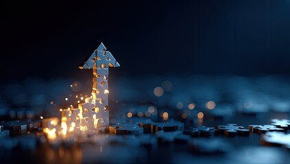 Abstract upward arrow of metallic puzzle pieces