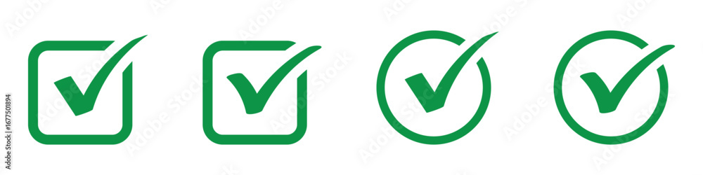 Poster checkmark icon green color editable on white background