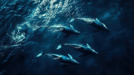 Fototapeta premium High-resolution top view of whales swimming calmly