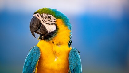 Fototapeta premium a vibrant blue and yellow macaw also known as a blue and gold macaw or ara ararauna is a striking tropical bird with colorful feathers a powerful beak and an exotic appearance